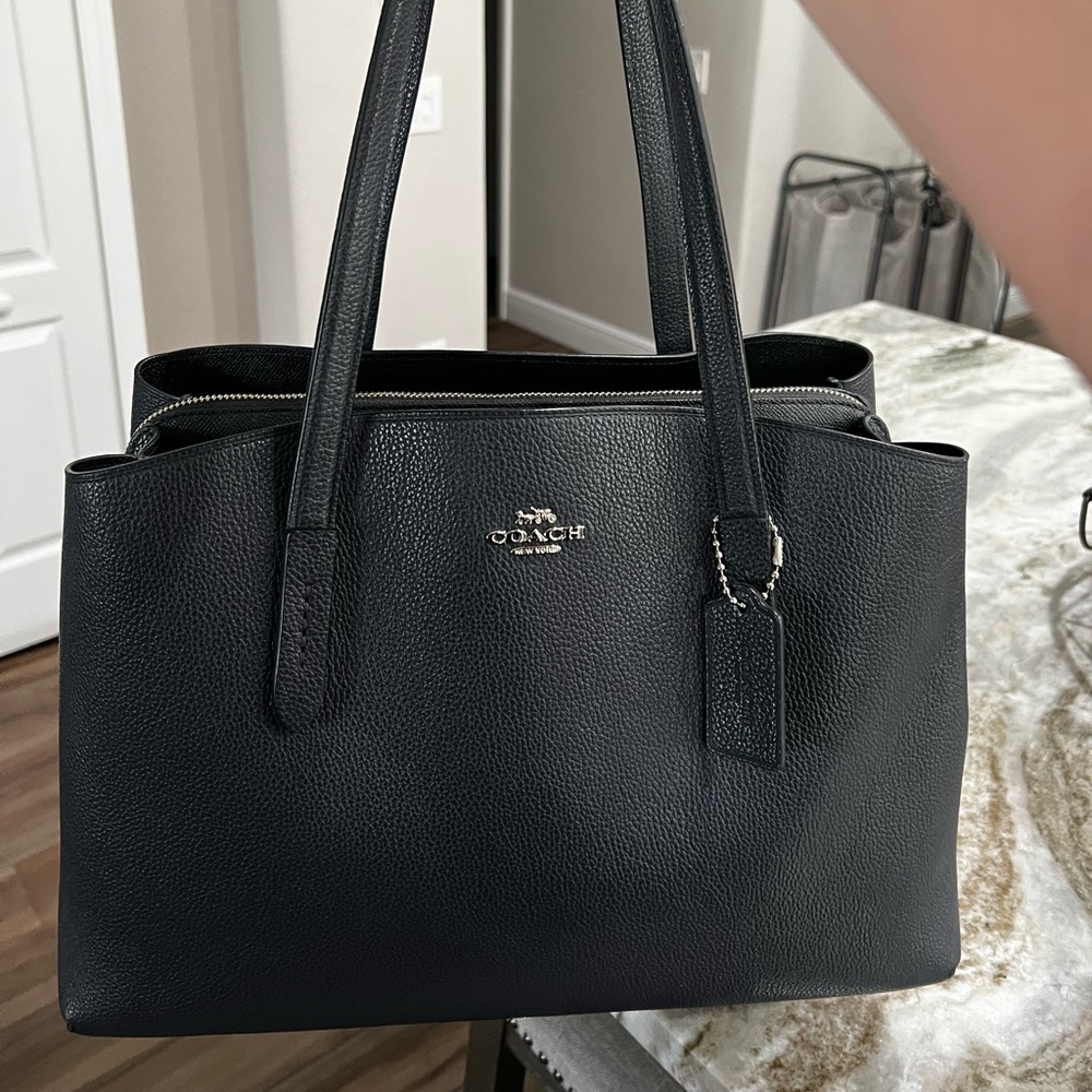 Coach Work Tote EUC navy blue pebble leather holds 15in laptop. Barely used